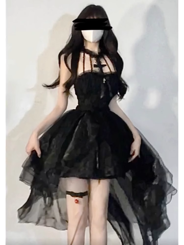 Niulatu High Low High Neckline Black Ruffles Party Beach Dresses Birthday Outfits SD559
